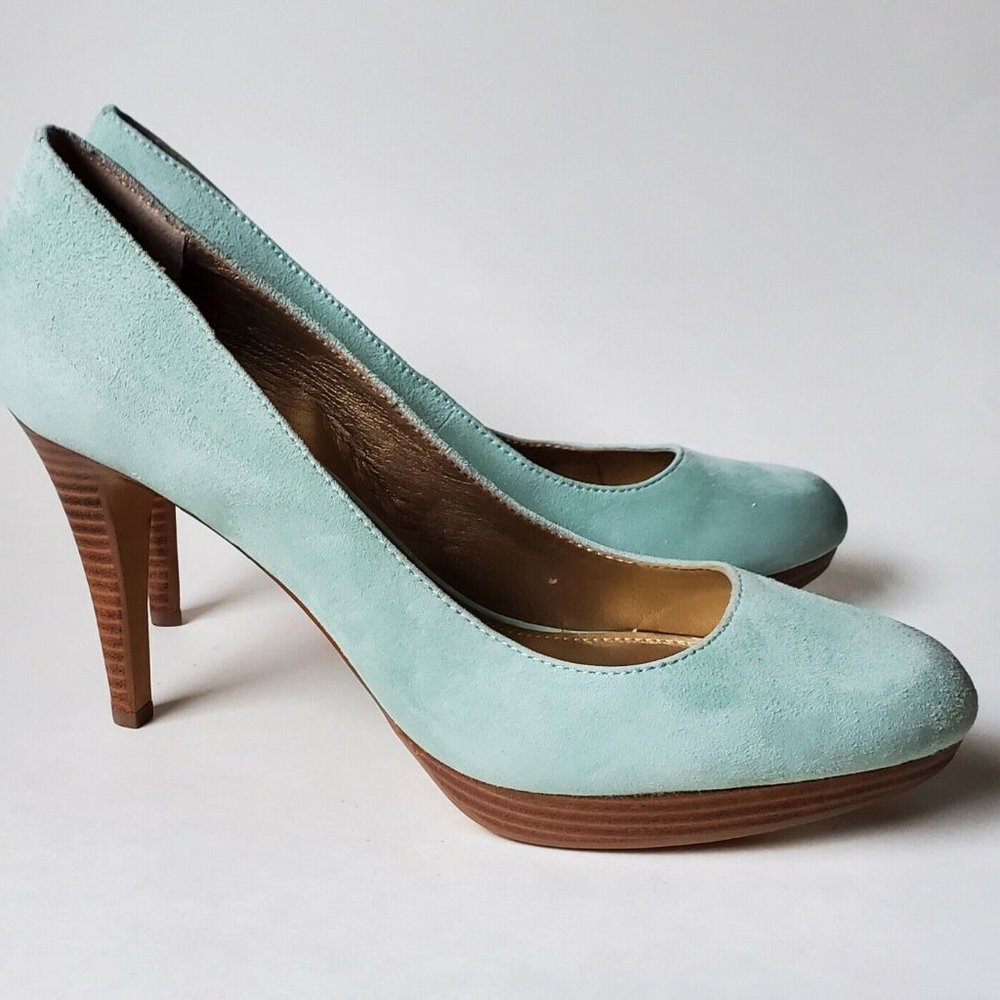 Circa Joan & David Luxe Pumps 4" Heel Green Suede Shoes US Size 10